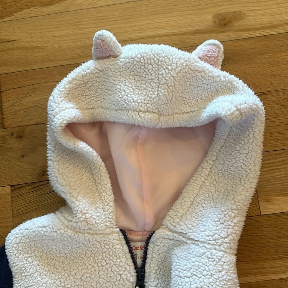 Cat & Jack Sherpa Zip Hooded Cat Jacket L 10/12